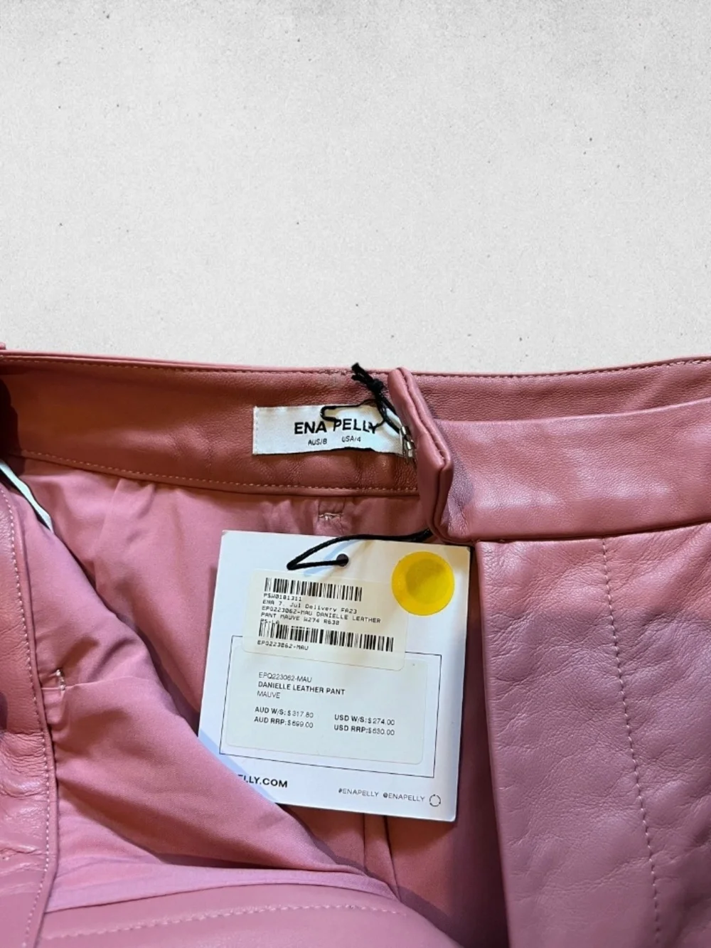Ena Pelly Danielle Mauve Leather Pants Wide Leg High Rise NWT Size 4 Minimalist